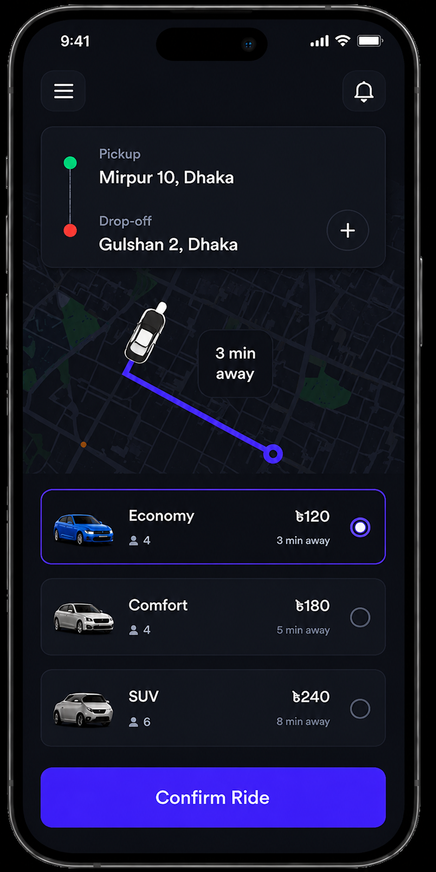 Jenga Ride app booking screen