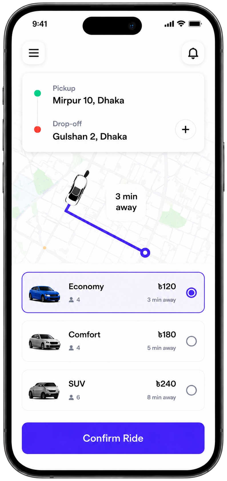 Jenga Ride app booking screen