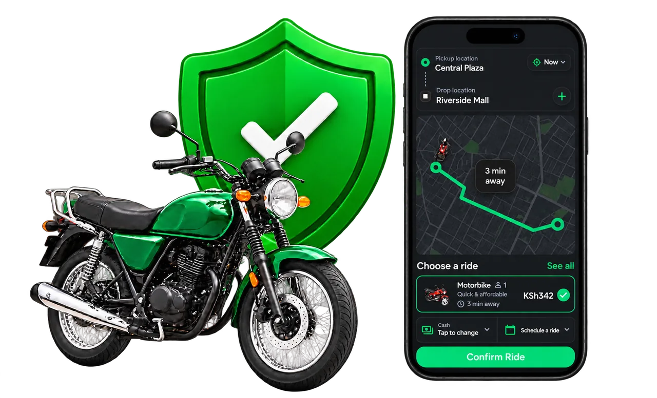 Jenga Ride safety shield, motorbike and app tracking preview