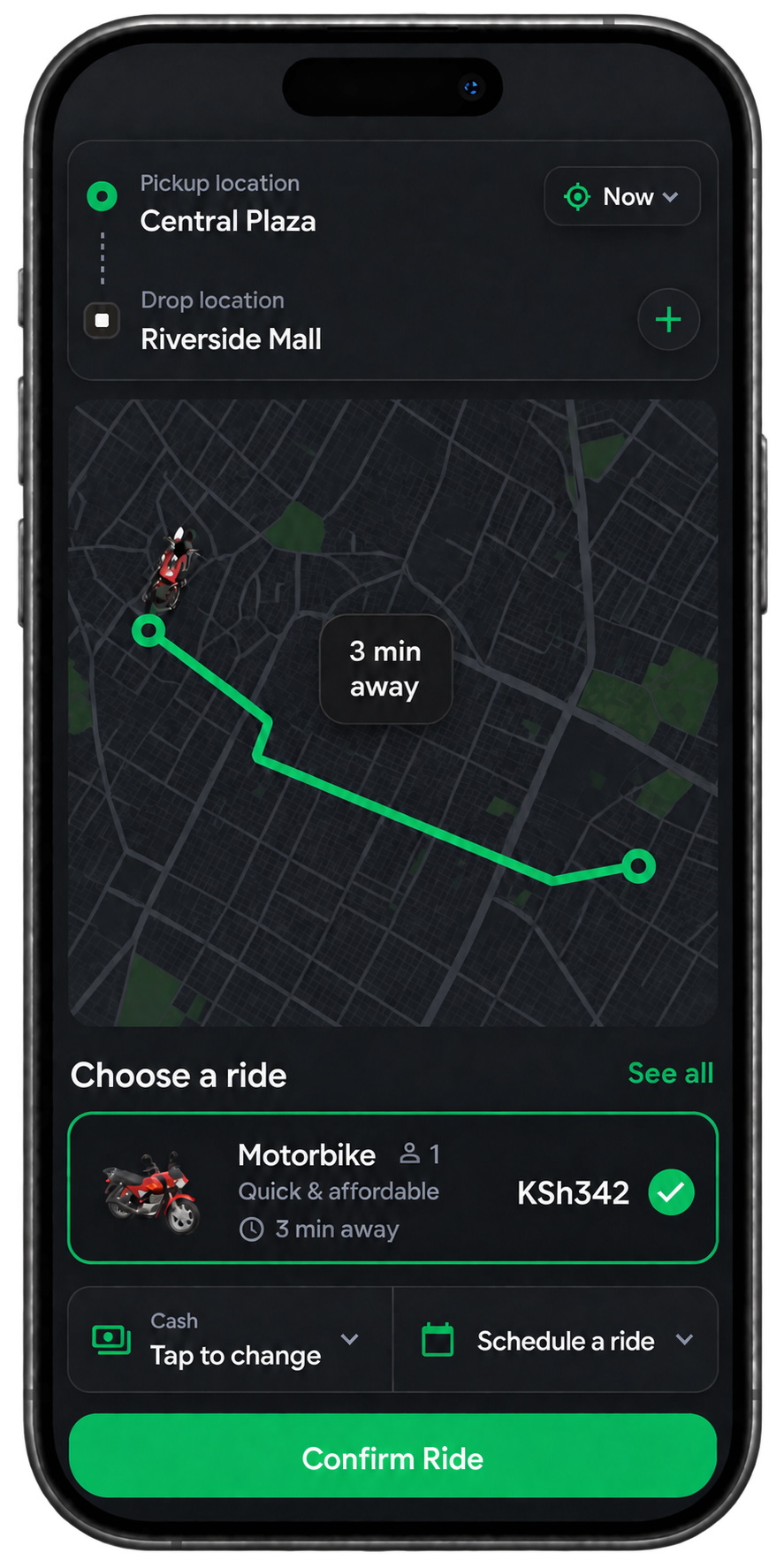 Jenga Ride app booking screen