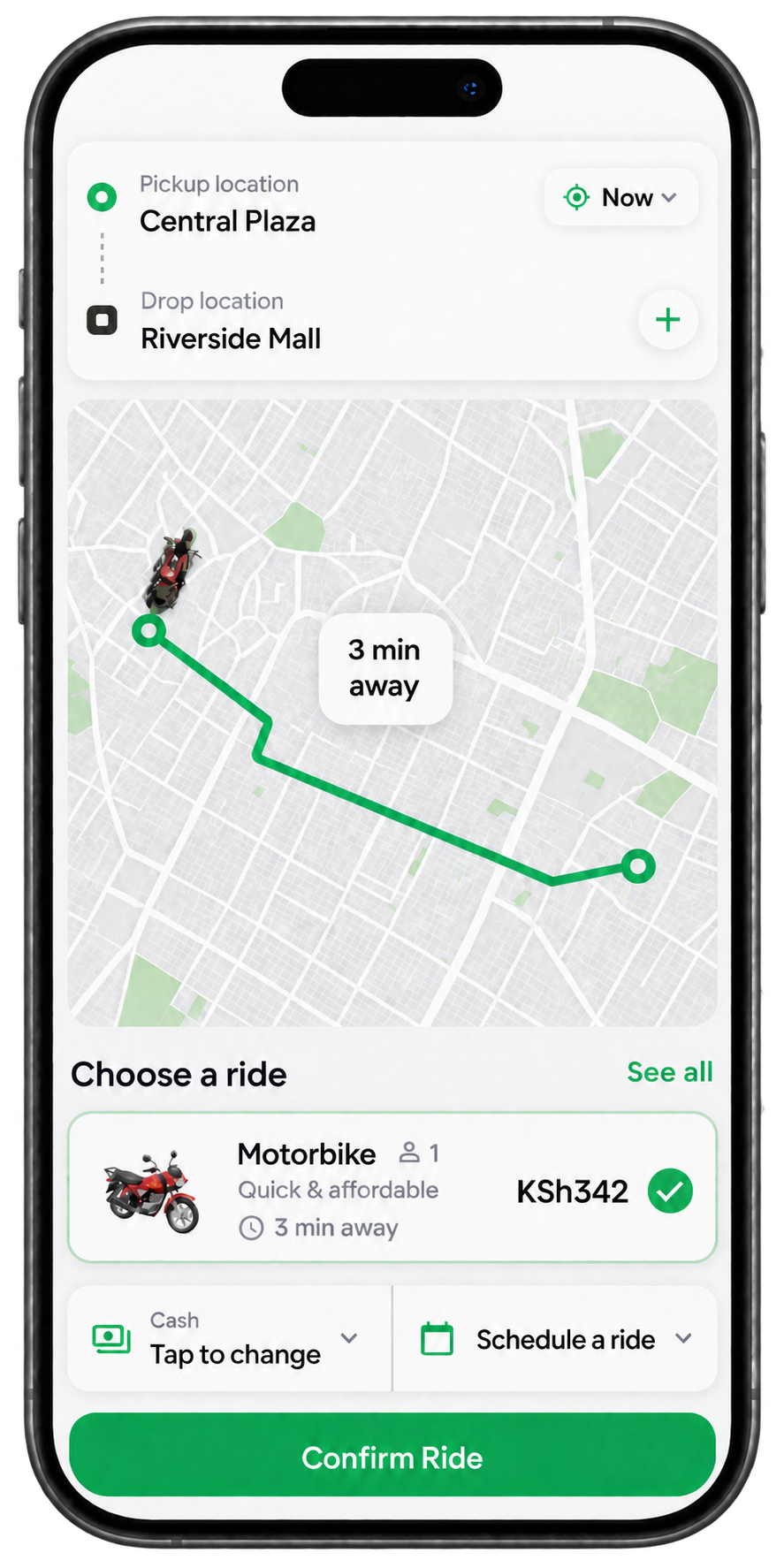 Jenga Ride app booking screen